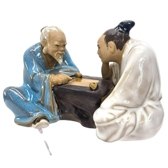 Chinese Mudmen Figurine Of Two Men Playing Go Game Table Art Decor JE390 - Picture 3 of 8